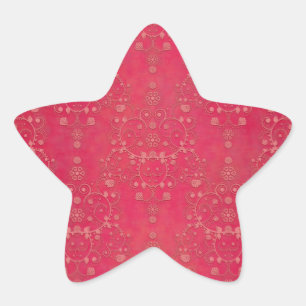 Adesivo Estrela Padrão de Damasco Floral Rosa Escuro