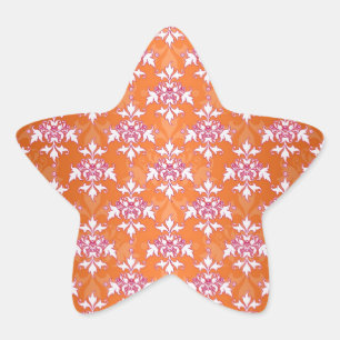 Adesivo Estrela Padrão de Damasco Laranja Branco Rosa