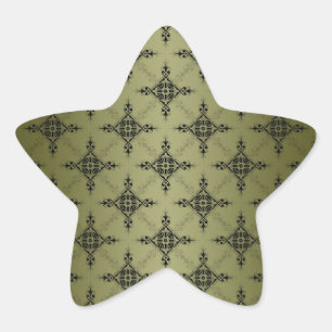 Adesivo Estrela Padrão de Damasco Verde Oliva e Preto