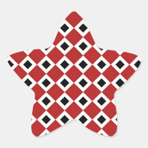 Adesivo Estrela Padrão de Diamante Vermelho, Branco, Preto