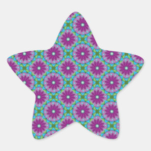 Adesivo Estrela Padrão de Flor Magenta, Rosa e Verde