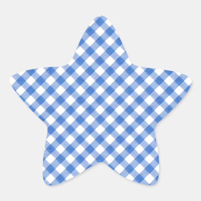 Adesivo Estrela Padrão de Gingham Azul (Frente)