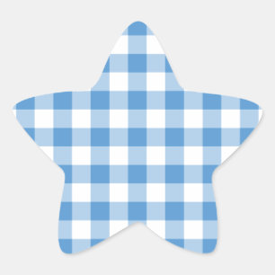 Adesivo Estrela Padrão de Gingham Branco e Azul Claro