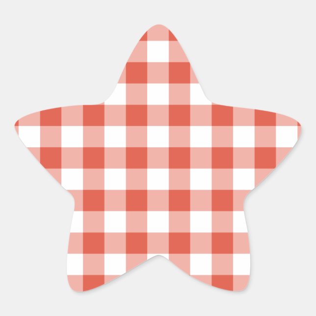Adesivo Estrela Padrão de Gingham Branco e Laranja (Frente)