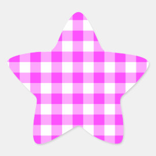 Adesivo Estrela Padrão de Gingham Cor-de-Rosa e Branco