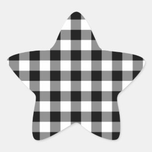 Adesivo Estrela Padrão de Gingham Preto e Branco