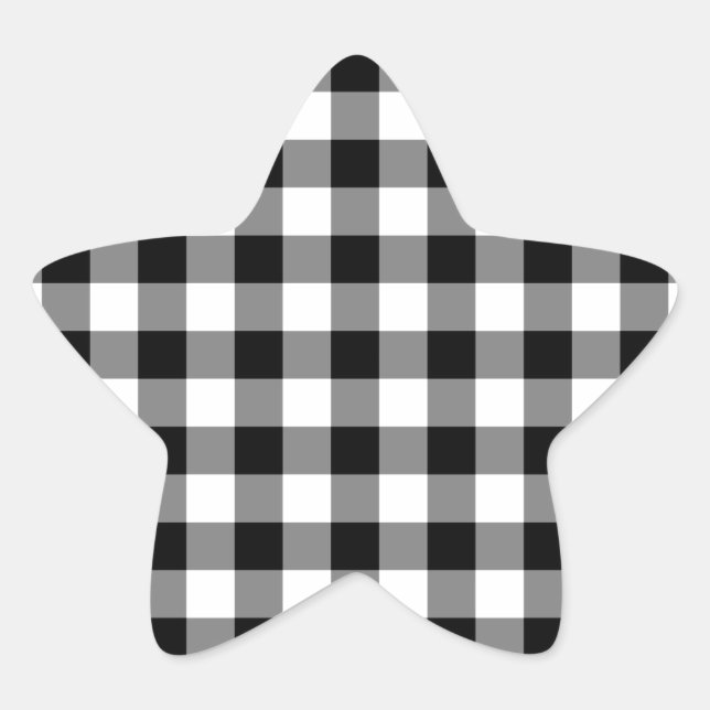 Adesivo Estrela Padrão de Gingham Preto e Branco (Frente)