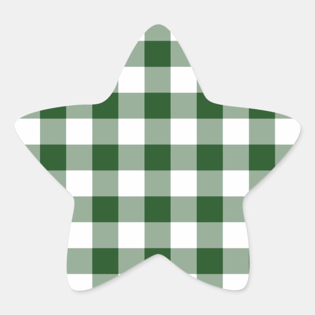 Adesivo Estrela Padrão de Gingham Verde e Branco (Frente)