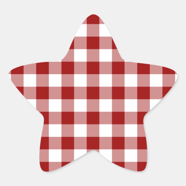 Adesivo Estrela Padrão de Gingham Vermelho e Branco (Frente)