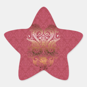 Adesivo Estrela Padrão Dourado do Ornament Damast fuchsia delux