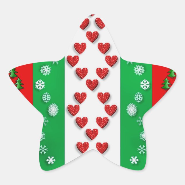 Adesivo Estrela Padrão festivo de férias em cores de Natal (Frente)