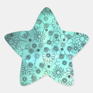 Adesivo Estrela Padrão Floral Azul Turquesa Fofo