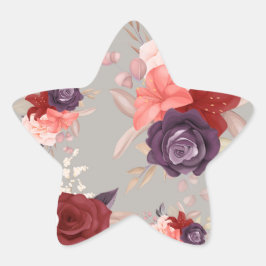 Adesivo Estrela Padrão floral com rosas rosa, vermelhas e roxas