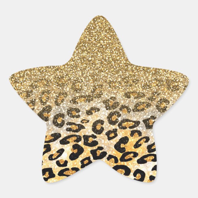 Adesivo Estrela Padrão Leopardo Moderno Dourado Ombre Glitter (Frente)