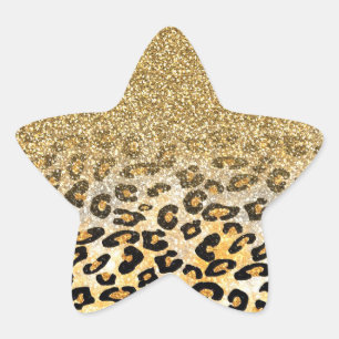 Adesivo Estrela Padrão Leopardo Moderno Dourado Ombre Glitter