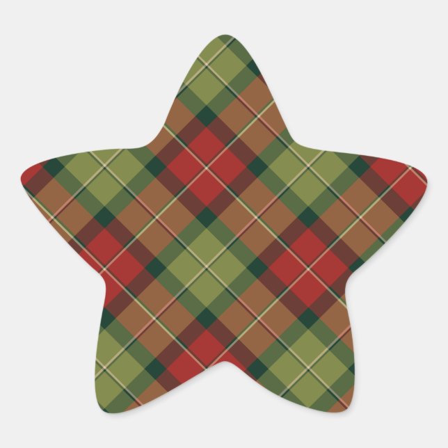 Adesivo Estrela Padrão Rustic de Xadrez de Natal (Frente)