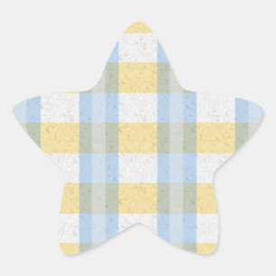Adesivo Estrela Padrão Xadrez Azul Pastel e Amarelo