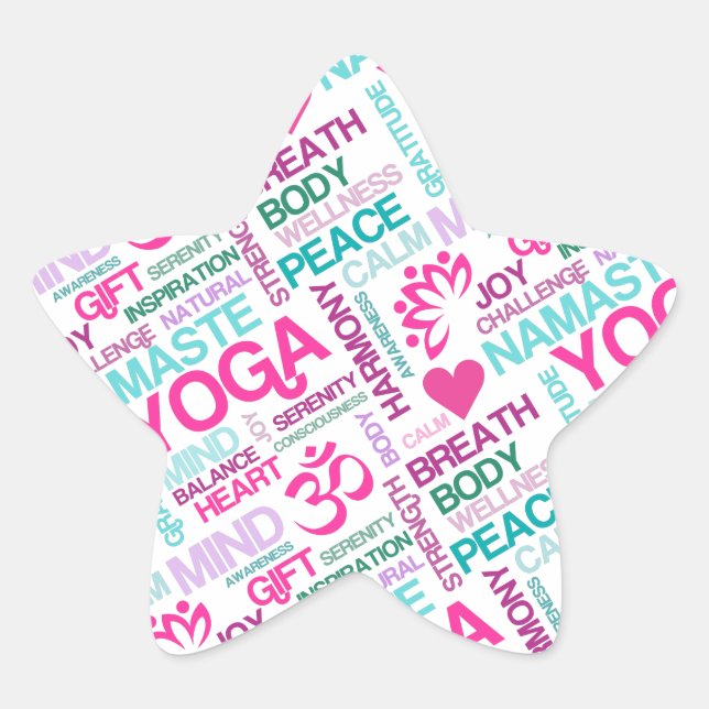 Adesivo Estrela Padrão YOGA Rosa, Namaste, Paz e Harmonia (Frente)