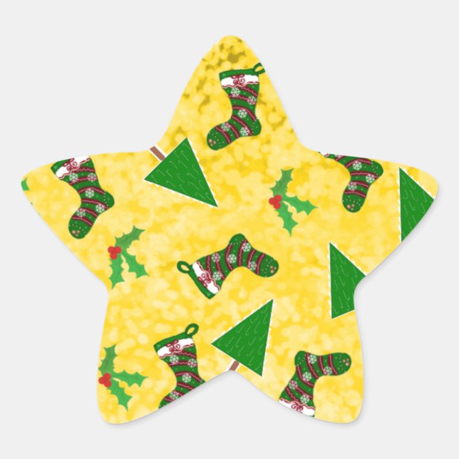 Adesivo Estrela Padrões de Natal - Pau redondo clássico amarelo (Frente)