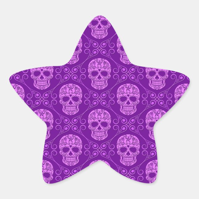 Adesivo Estrela Padrões do crânio de açúcar roxo (Frente)