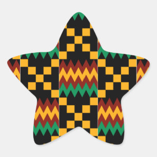 Adesivo Estrela Pano preto, verde, vermelho, e amarelo de Kente