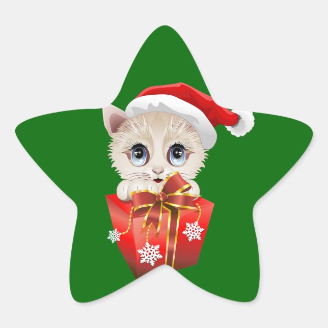 Adesivo Estrela Papais noeis de Natal de Kitten com presentes (Frente)