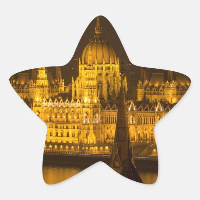 Adesivo Estrela Parlamento húngaro Budapeste por noite (Frente)