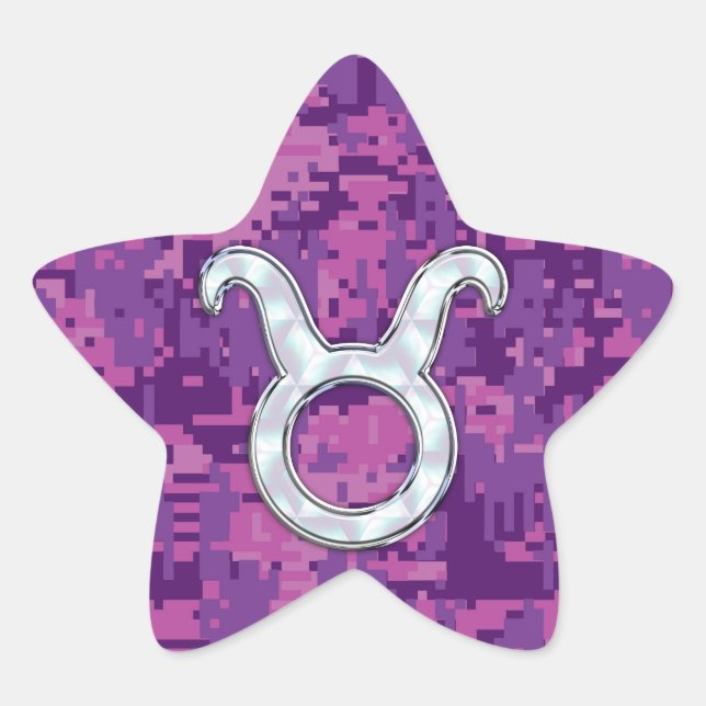 Adesivo Estrela Pearl Like Taurus Zodiac Symbol on Digital Camo (Frente)