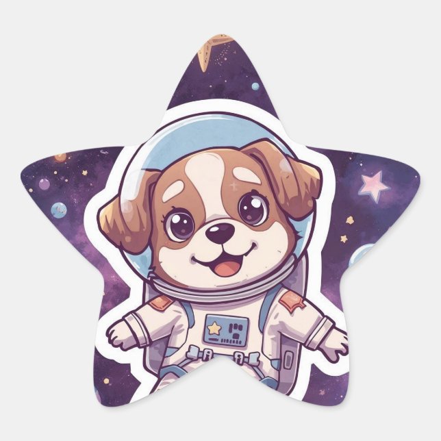 Adesivo Estrela Peças Interestelares - Cachorro Espacial Bonito em (Frente)