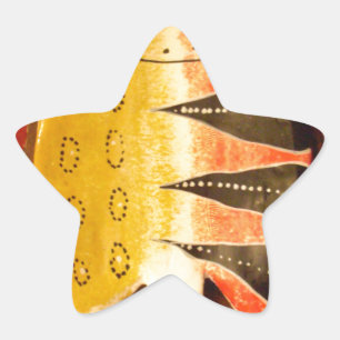 Adesivo Estrela peixes chatos, amarelos e vermelhos, com listras n
