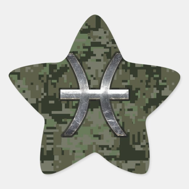 Adesivo Estrela Peixes Símbolo Zodiac Camo Digital Verde Woodland (Frente)