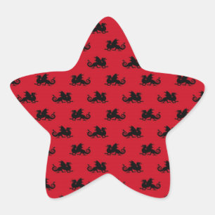 Adesivo Estrela Pequenos Dragões em Fundo Vermelho