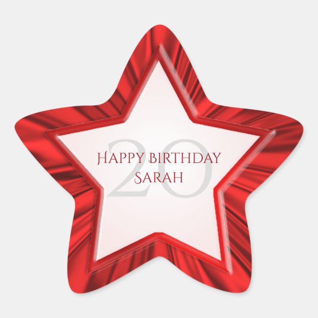 Adesivo Estrela Personalizar Birthday Faux Vibrant Red Satin Star (Frente)