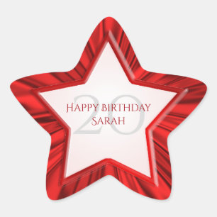 Adesivo Estrela Personalizar Birthday Faux Vibrant Red Satin Star