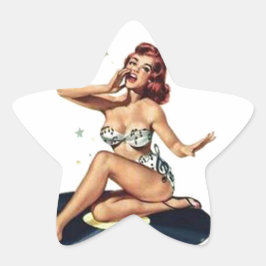 Adesivo Estrela Pin Up Girl sentada na gravação