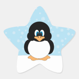 Adesivo Estrela Pinguim bonito com palitos de neve