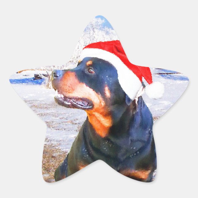 Adesivo Estrela Pintura de Natal do Cão Rottweiler (Frente)