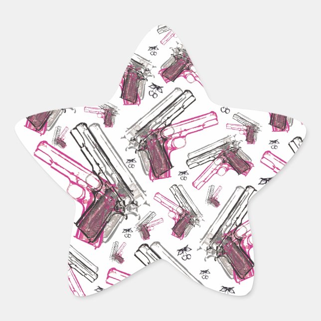Adesivo Estrela Pistol Pearl, arma esquisita e padrão de cerejas. (Frente)