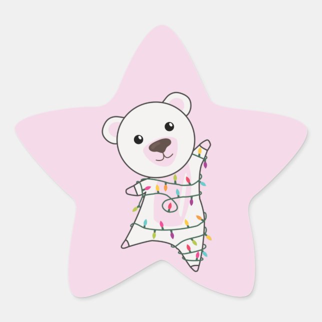 Adesivo Estrela Polar Bear Christmas Snow Winter Animals Polar Sta (Frente)