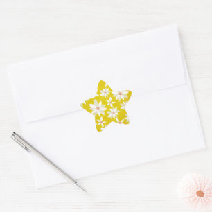 Adesivo Estrela Pontas brancas Realces vermelhos Ouro brilhante Am