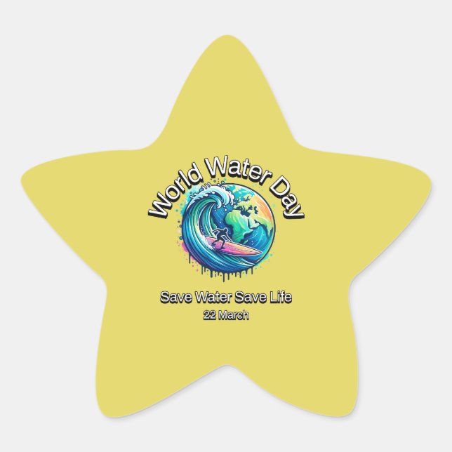 Adesivo Estrela Poupe Água, Salve A Vida. Dia Mundial da Água. (Frente)