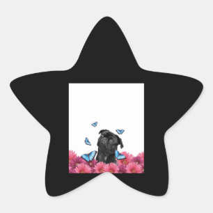Adesivo Estrela Preto Com Borboletas Azuis E Gerberas
