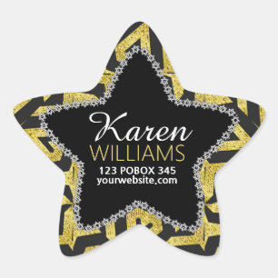 Adesivo Estrela Preto+Etiqueta de nome Dourado do costume da