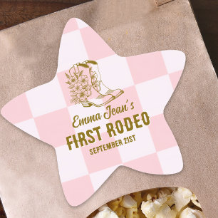 Adesivo Estrela Primeiro Rodeio Botas de Cowgirl Marrom 1º Anivers