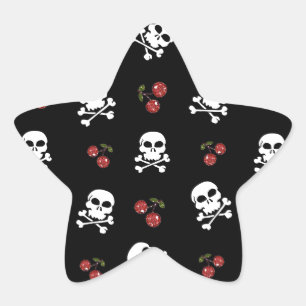 Adesivo Estrela RAB Rockabilly Caveiras e Cerejas em Preto