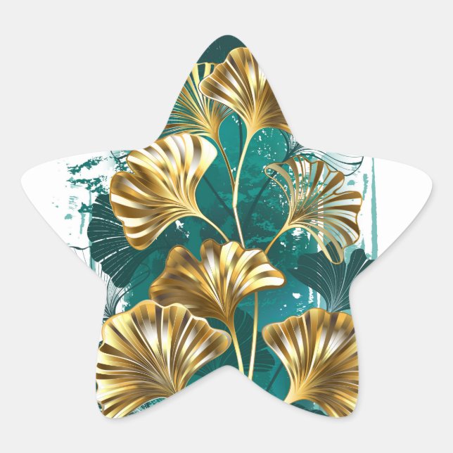 Adesivo Estrela Ramificação com Ouro deixa Ginko Biloba (Frente)