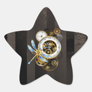 Adesivo Estrela Relógio Steampunk com Libélula Mecânica