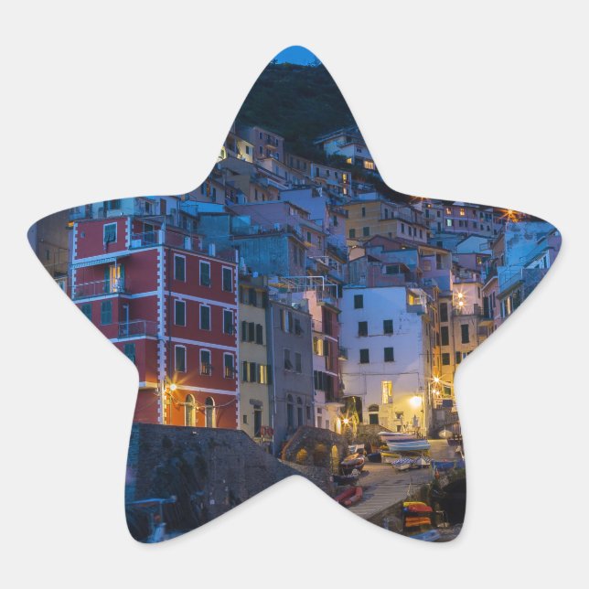 Adesivo Estrela Riomaggiore à noite Cinque Terre Liguria Itália (Frente)
