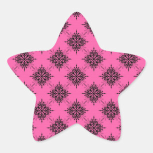 Adesivo Estrela Rosa Chiclete de Menina e Damasco Preto