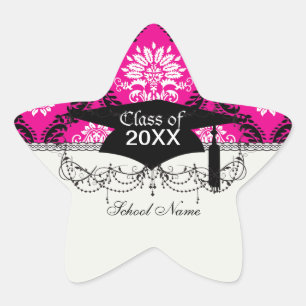 Adesivo Estrela rosa quente preto branco damaísmo ornamentado
